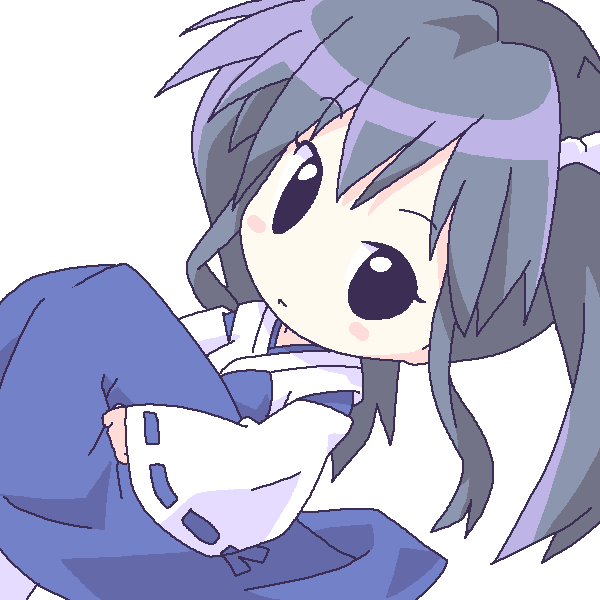 1girl, ayane_(nagasarete_airantou), chibi, detached_sleeves, dutch_angle, floating_hair, japanese_clothes, long_sleeves