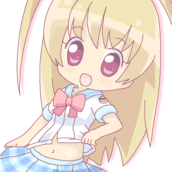 1girl, bow, chibi, gakuen_utopia_manabi_straight!, mirai_(sugar), odori_momoha, pink_bow, plaid