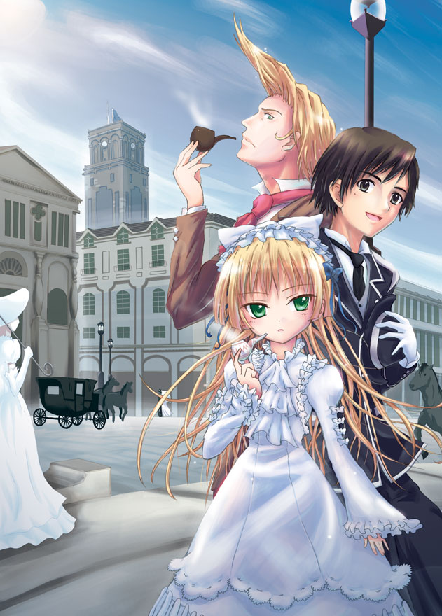 2boys, blonde_hair, brown_eyes, brown_hair, gosick, gothic, gothic_lolita, green_eyes