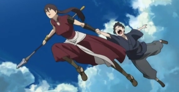 1boy, 1girl, balsa, barusa, chagum, parody, polearm, screencap
