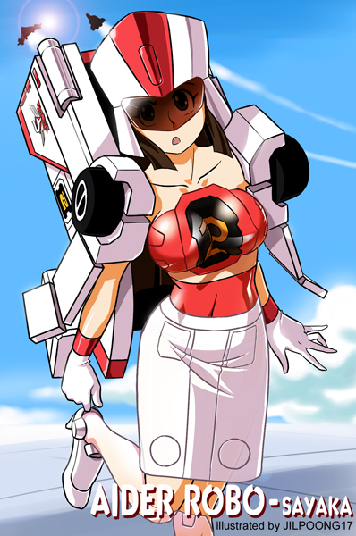 1girl, aider_robo, aider_robo_(cosplay), bad_id, cosplay, jilpoong17, machine_robo, machine_robo_rescue