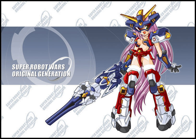 1girl, armor, armored_boots, banpresto, blue_background, bodysuit, boots, full_body