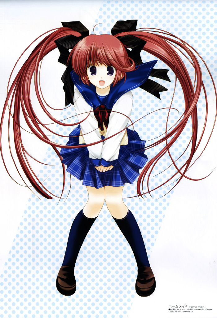 1girl, :d, ahoge, bangs, black_ribbon, floating_hair, full_body, hair_ribbon