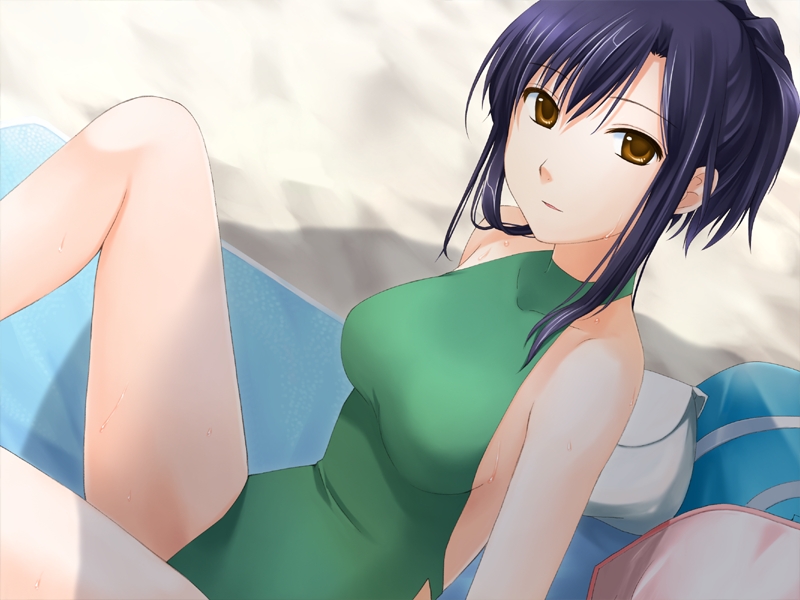 blue_hair, dutch_angle, game_cg, ginta, kazami_suzuka, long_hair, no_glasses, one-piece