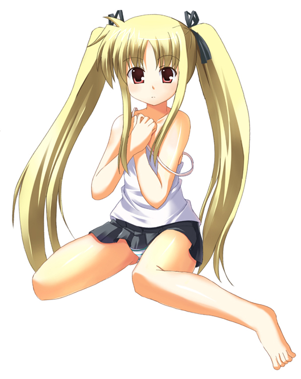 00s, 1girl, bad_anatomy, bad_feet, barefoot, blonde_hair, fate_testarossa, feet