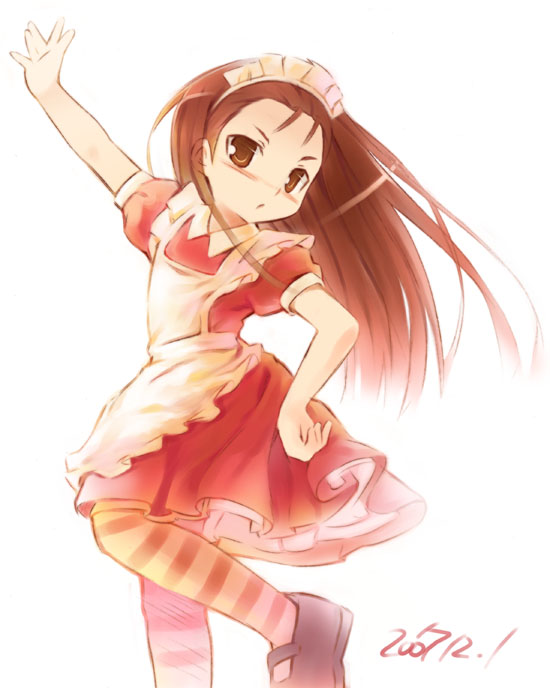 1girl, idolmaster, maid, maid_fairy_tale, minase_iori, pantyhose, solo, striped