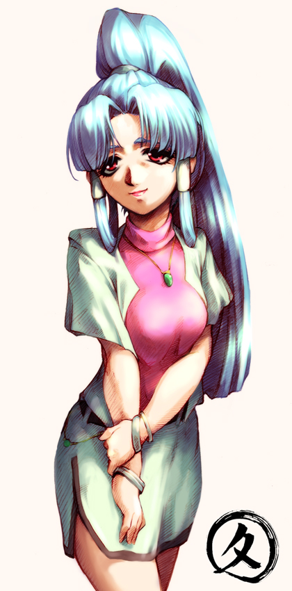 banpresto, blue_hair, glacies, hisahiko, ponytail, red_eyes, super_robot_wars