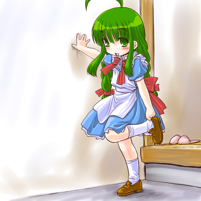 ahoge, braid, dd_(ijigendd), green_eyes, green_hair, me-tan, os-tan, shoes