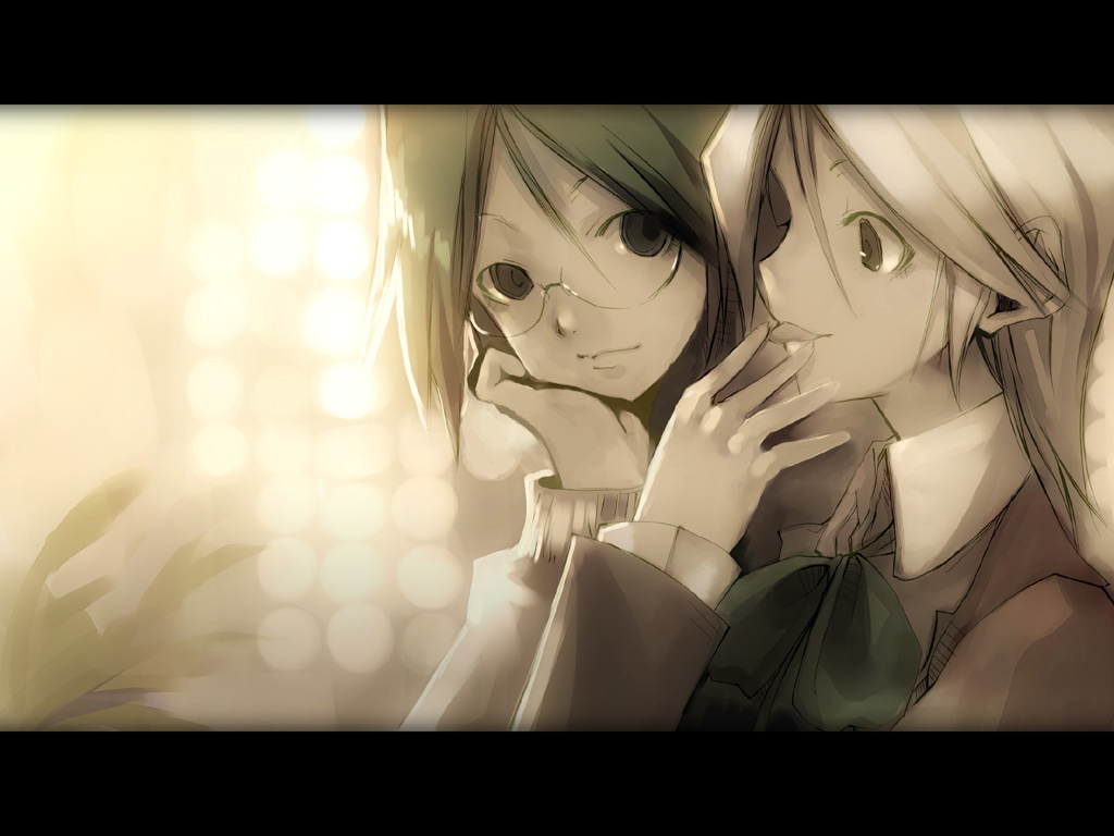 black_hair, blazer, blonde_hair, glasses, kei_(keigarou), loveless, nakano_yamato, ribbon