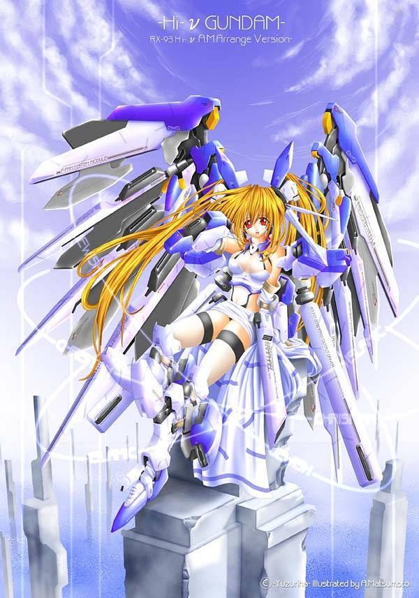 1girl, akatsuki_(ownpace), blonde_hair, breasts, char's_counterattack, char's_counterattack_-_beltorchika's_children, gundam, hi-nu_gundam