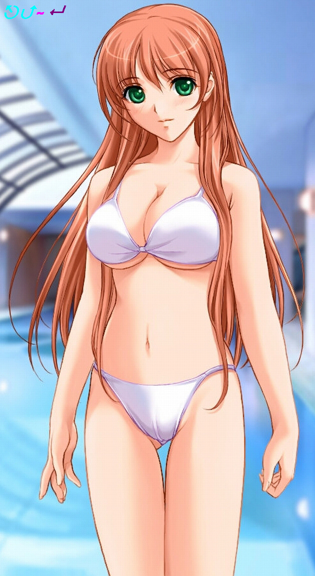 1girl, akibakei_kanojo, aoi_ren, bikini, breasts, cleavage, green_eyes, large_breasts