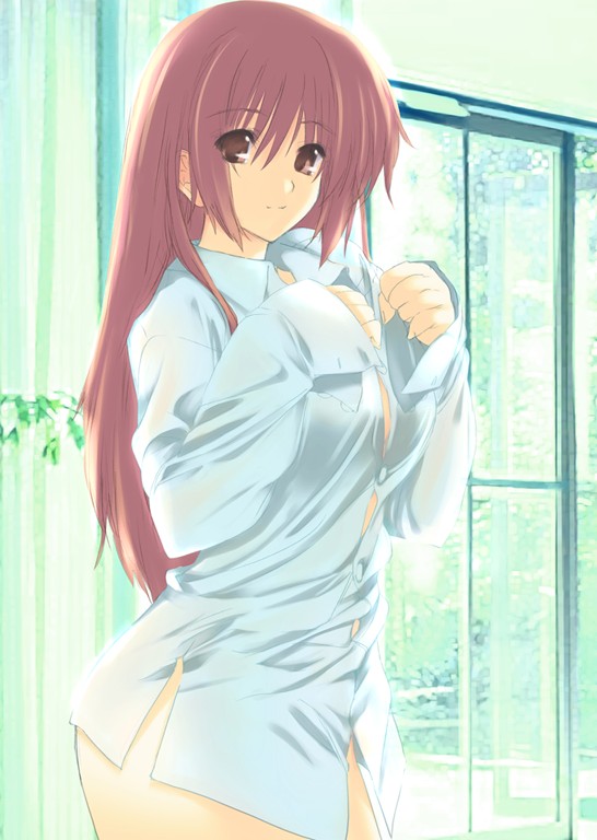1girl, brown_eyes, brown_hair, dead_or_alive, iizuki_tasuku, kasumi_(doa), long_hair, nightshirt