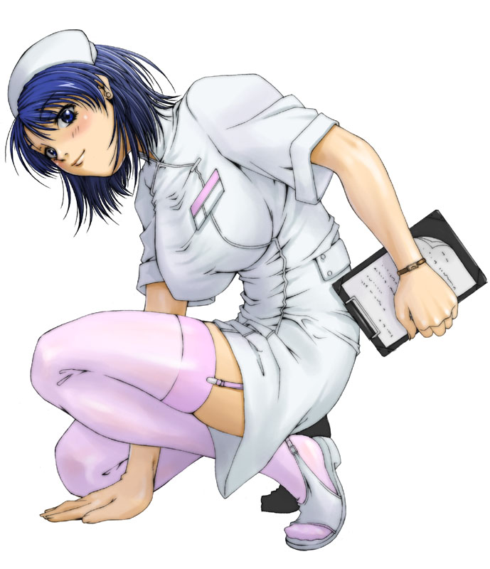 1girl, blue_eyes, blue_hair, blush, clipboard, female, full_body, fumizuki_misoka
