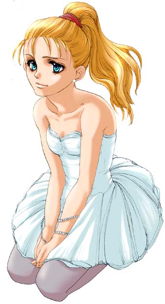 1girl, 90s, blonde_hair, blue_eyes, chrono_(series), chrono_trigger, dress, female
