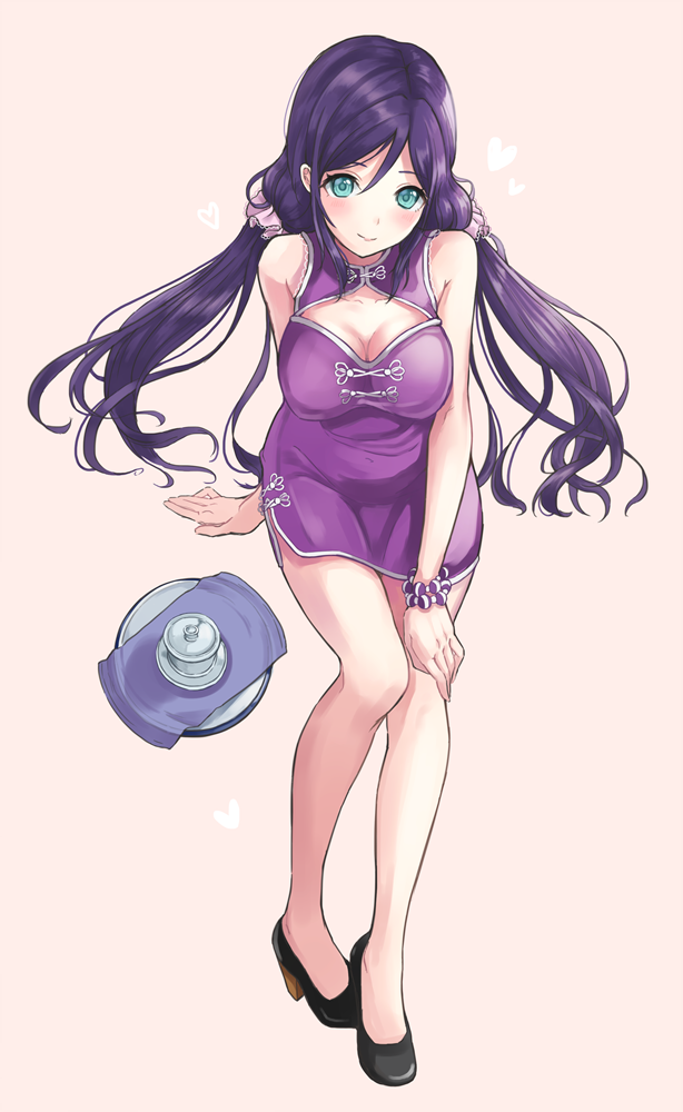 blush, chinese_dress, green_eyes, long_hair, love_live!_school_idol_project, toujou_nozomi, twintails, violet_hair