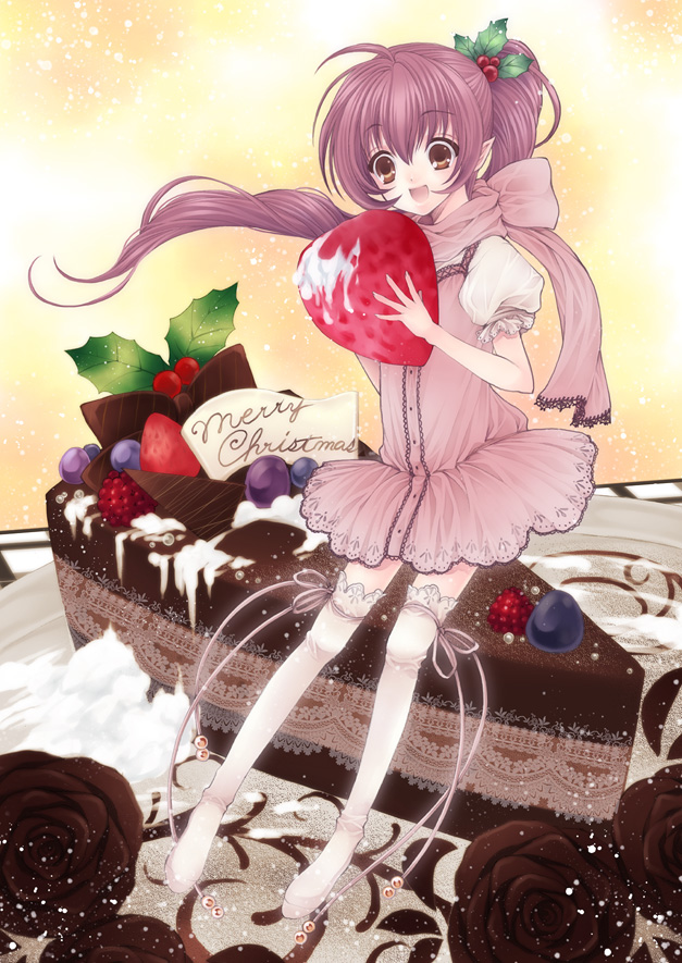 cake, christmas, food, fruit, gift, holly, in_food, minigirl