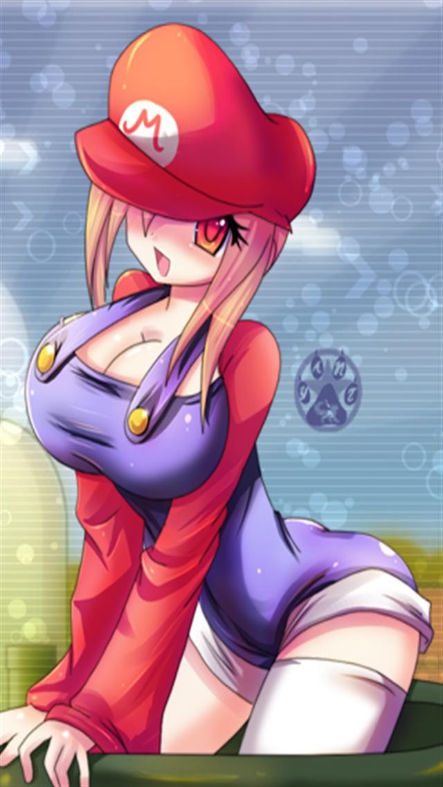 cleavage, gender_swap, hat, large_breasts, nintendo, open_mouth, pink_hair, red_eyes, smile, tagme, thigh_highs