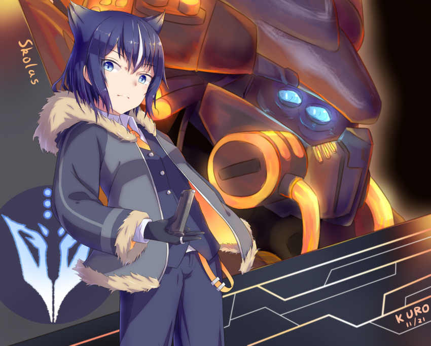 1boy, 1girl, blue_eyes, blue_hair, coat, destiny_(game), dual_persona, extra_eyes, female, fur_trim, genderswap, genderswap_(mtf), gloves, highres, kuroda_kuwa, male, multicolored_hair, pants, skolas, tagme