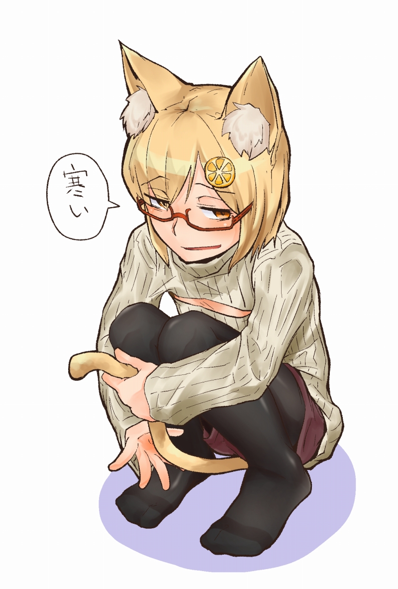 1girl, animal_ears, blonde_hair, cat_ears, cat_tail, check_commentary, commentary_request, flat_chest