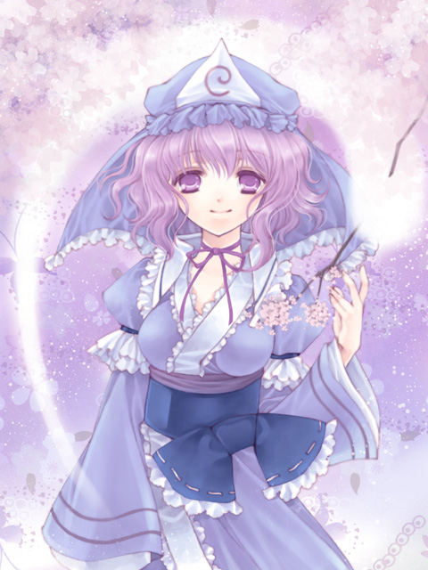 hat, pink_eyes, pink_hair, saigyouji_yuyuko, touhou, uduki_eri, uzuki_eri
