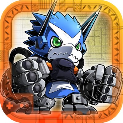 appmon, cable, cellphone_app, commentary_request, digimon, digimon_universe:_appli_monsters, dokamon, gauntlets, green_eyes, lowres, no_humans, official_style, satsuki_mei_(sakuramochi)