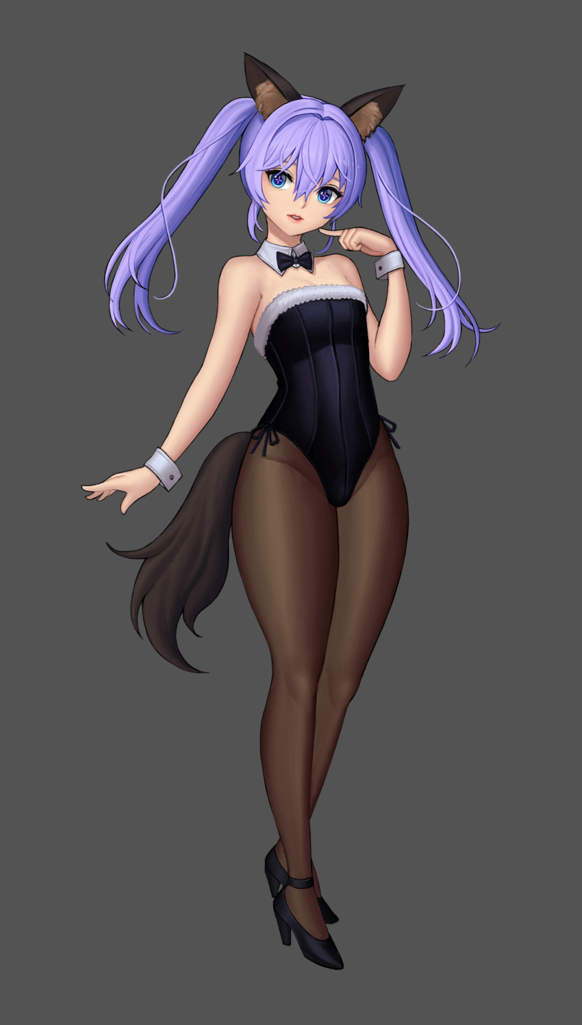 1girl, absurdres, animal_ears, bare_shoulders, black_legwear, blue_eyes, blue_hair, bunnysuit