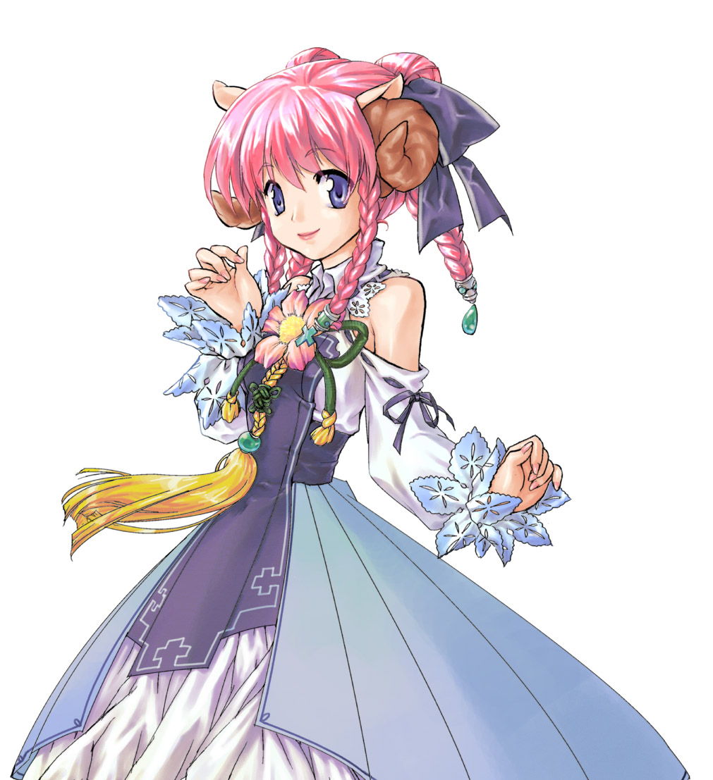 blue_eyes, bow, braid, demmy, detached_sleeves, dress, hair_bow, hair_ribbon