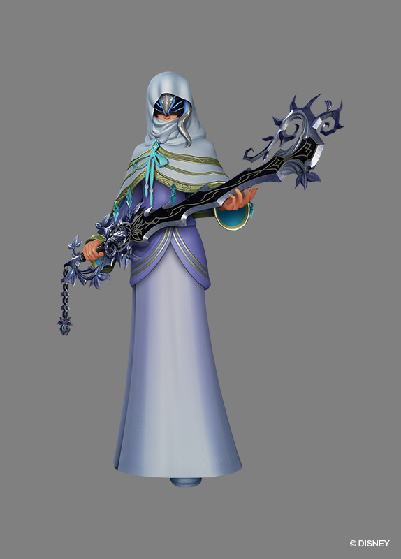 1girl, 3d, blue_robe, blue_shoes, female, full_body, grey_background, invi_(kingdom_hearts)