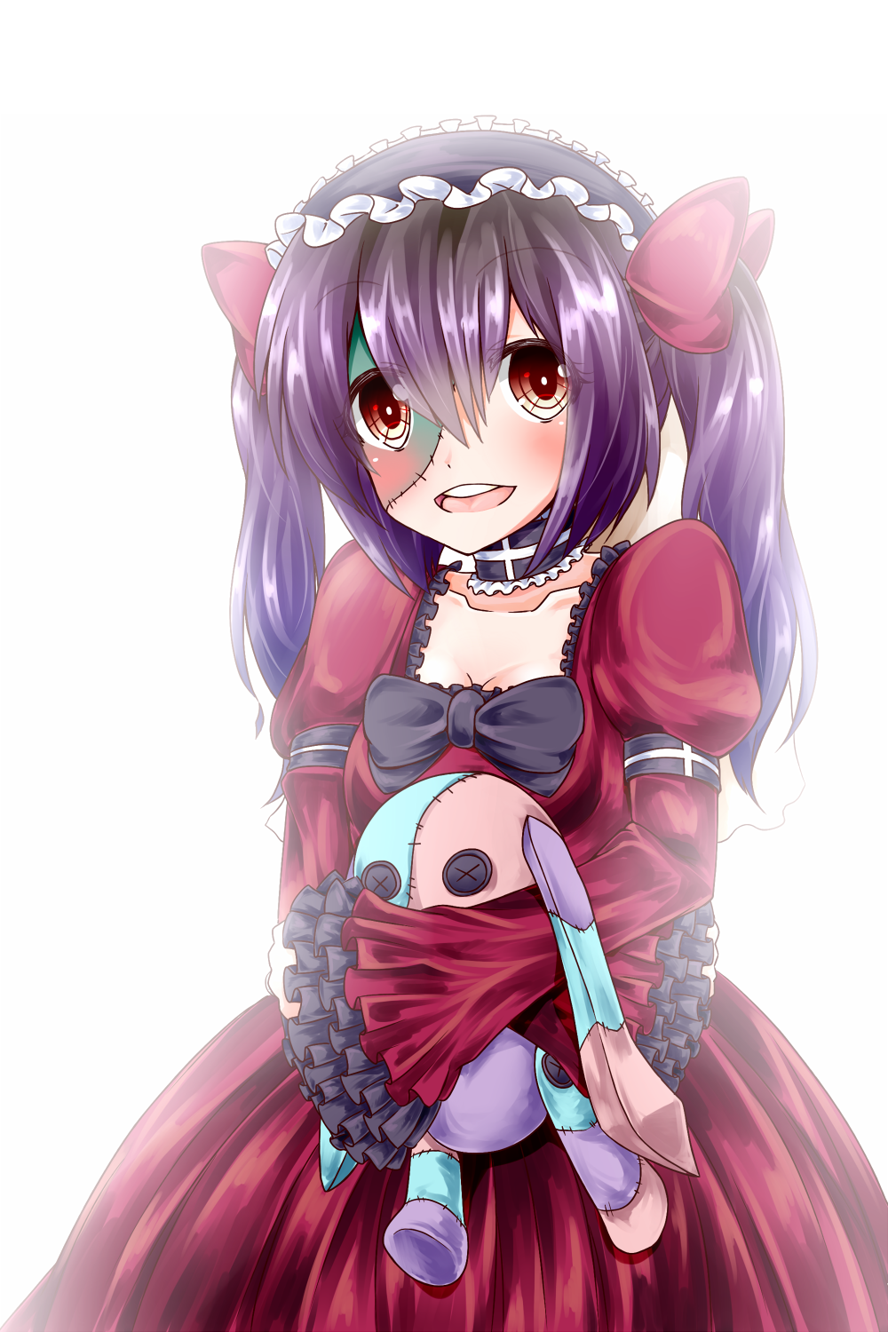 1girl, akahito_(kemoyuru), asia_(monster_musume), black_hair, breasts, choker, cleavage, collarbone