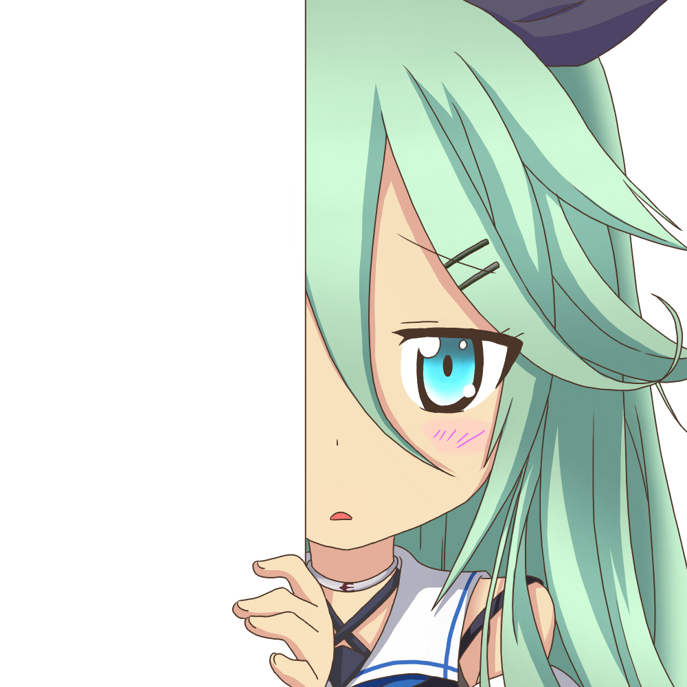 blue_eeys, blush, dress, green_hair, kantai_collection, long_hair, personification, shy