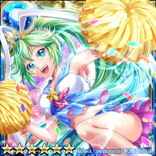 .hack//, 1girl, :d, aika_(guilty_dragon), alternate_hairstyle, blue_eyes, blue_skirt, brooch