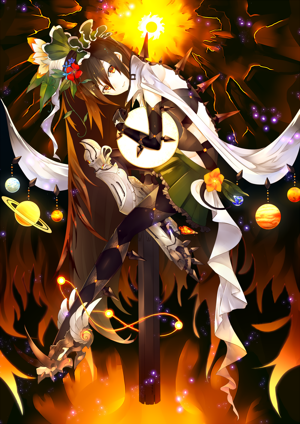 1girl, argyle, argyle_gloves, argyle_legwear, arm_cannon, armor, armored_boots, bird_wings