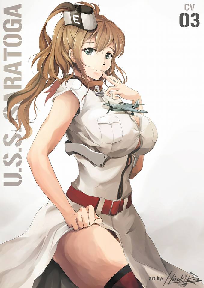 1girl, anchor, artist_name, belt, blouse, blue_eyes, breasts, brown_hair