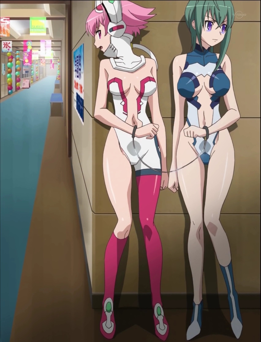cap, cleavage, cuffs, handcuffs, kannagi_itsuki, screencap, shishidou_akiha, sora_wo_kakeru_shoujo