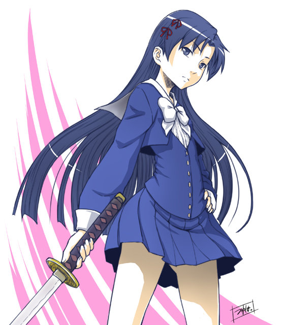blue_hair, cosplay, flat_chest, idolmaster, imai_asami, katana, kisaragi_chihaya, kuzumi_chizuru