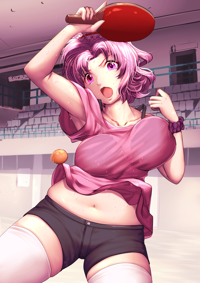 1girl, armpit_peek, armpits, ball, bouncing_breasts, breasts, diadem, harihisa