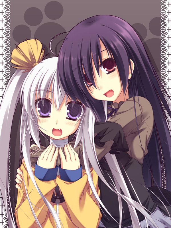 mikage_(toppara), moriguchi_yuu, multiple_girls, pink_eyes, purple_eyes, purple_hair, sachiko_(toppara), toppara