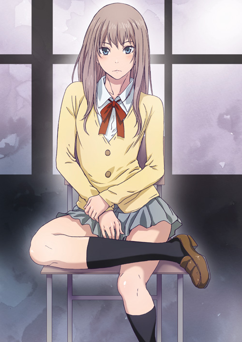 1girl, aqua_eyes, black_legwear, bow, brown_hair, covering, covering_crotch, days_(manga)