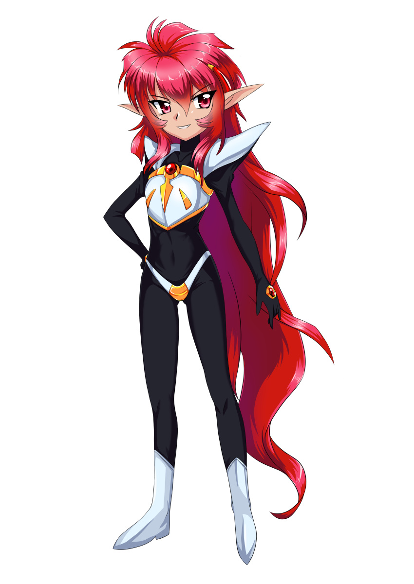 1girl, absurdres, armor, bodysuit, highres, long_hair, looking_at_viewer, magic_knight_rayearth, nova_(rayearth), pink_hair, pointy_ears, solo