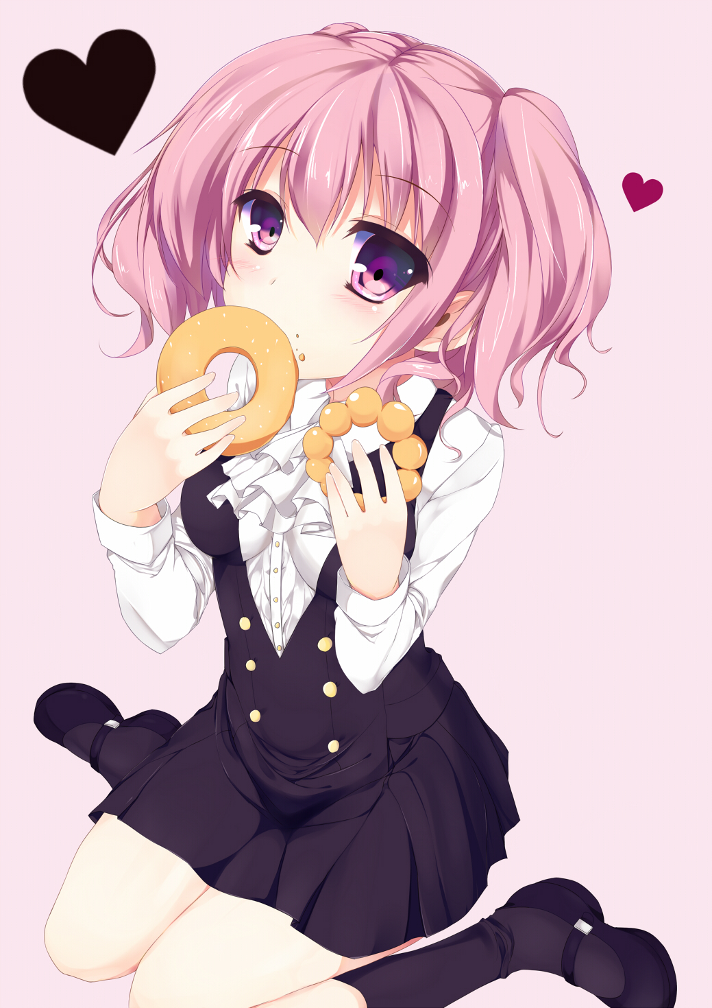 1girl, black_legwear, doughnut, eating, food, heart, highres, inu_x_boku_ss