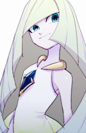 1girl, alternate_eye_color, bangs, bare_arms, blonde_hair, blue_eyes, blunt_bangs, closed_mouth, dress, empty_eyes, gem, long_hair, lusamine_(pokemon), masshi, mature, pokemon, pokemon_(game), pokemon_sm, simple_background, sleeveless, sleeveless_dress, smile, solo, white_background, white_dress