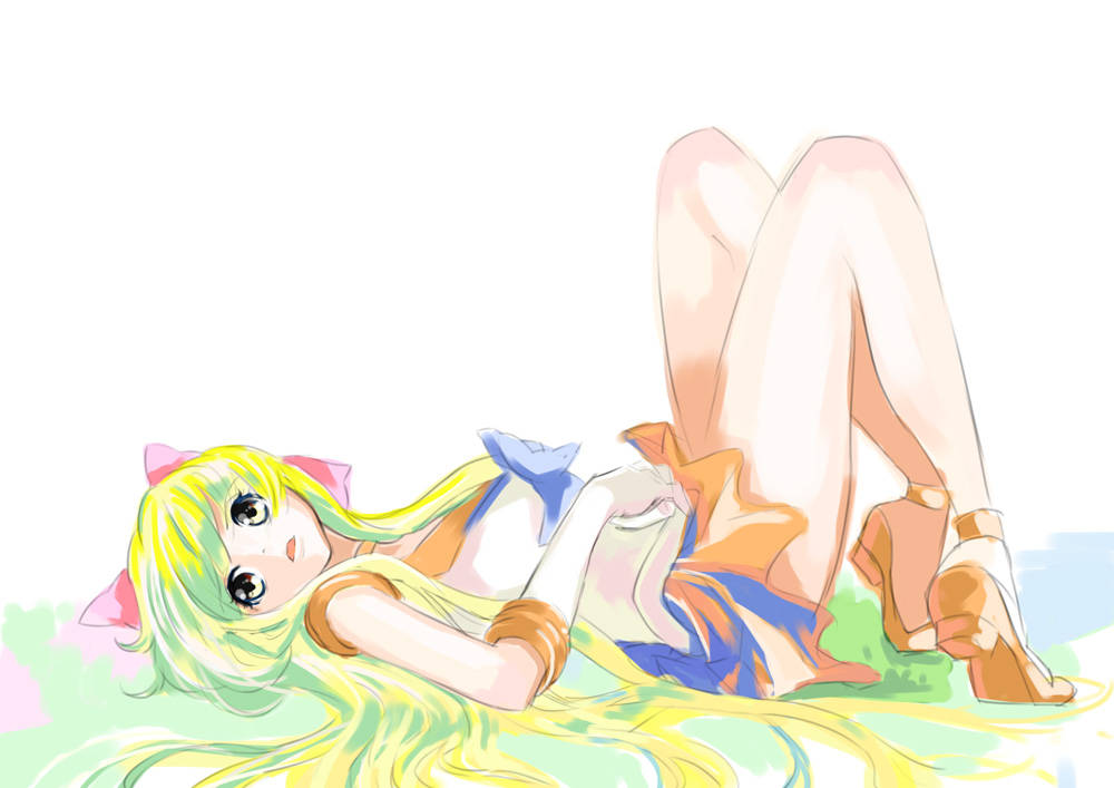 1girl, aino_minako, bare_legs, bishoujo_senshi_sailor_moon, blonde_hair, from_side, long_hair, lying