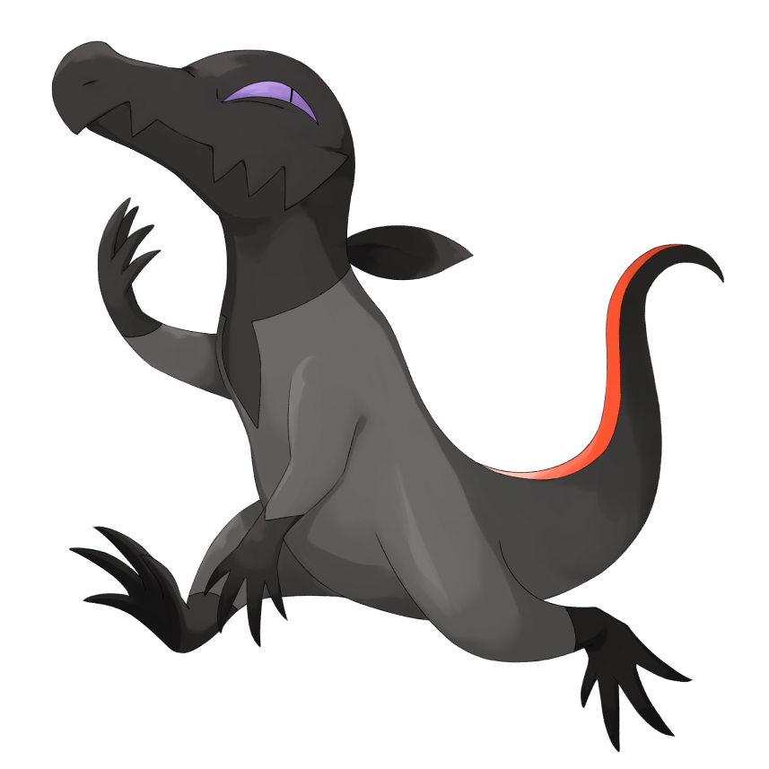 full_body, kanon563, no_humans, pokemon, pokemon_(creature), pokemon_(game), pokemon_sm, salandit, simple_background, solo, tail, violet_eyes, white_background