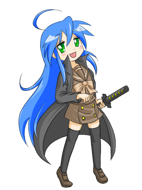 ahoge, blue_hair, cosplay, green_eyes, izumi_konata, long_hair, lucky_star, matthew_(artist)