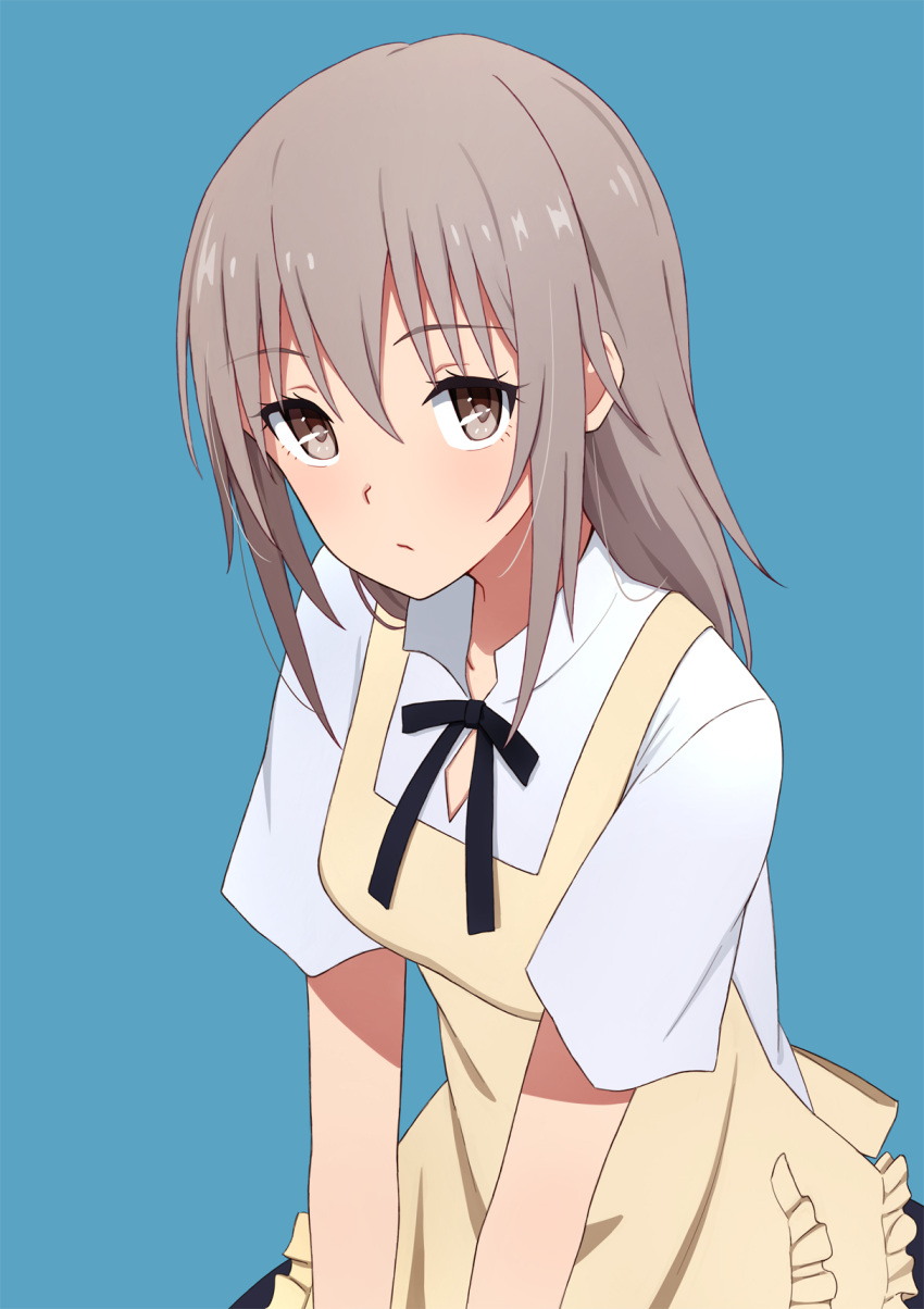 1girl, apron, blush, brown_eyes, brown_hair, highres, long_hair, looking_at_viewer