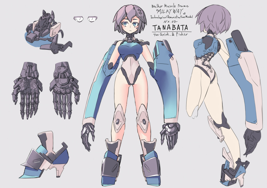 1girl, android, blue_eyes, character_sheet, english, female, grey_background, highres