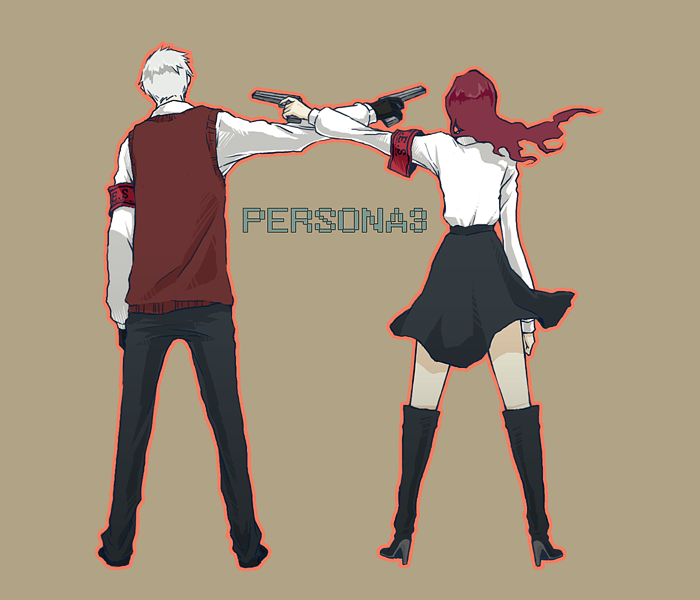 boots, evoker, gun, high_heels, kirijou_mitsuru, knee_boots, persona, persona_3