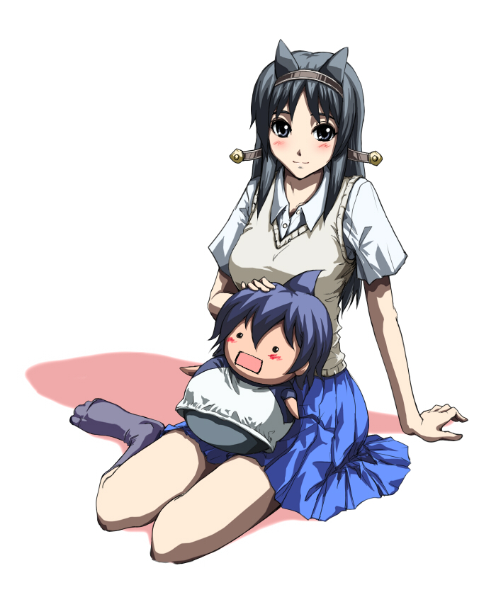 ai_tama_(pixiv), animal_ears, black_hair, blue_eyes, blush, casual, cat_ears, character_doll