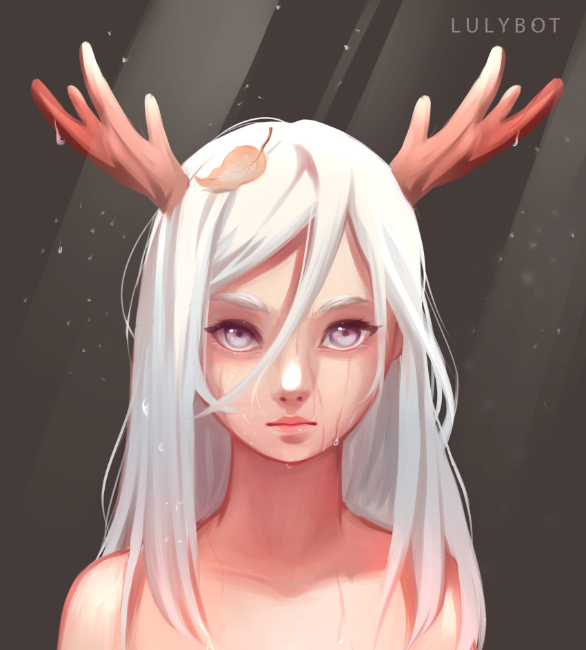 1girl, absurdres, antlers, highres, leaf, lulybot, original, reindeer_antlers