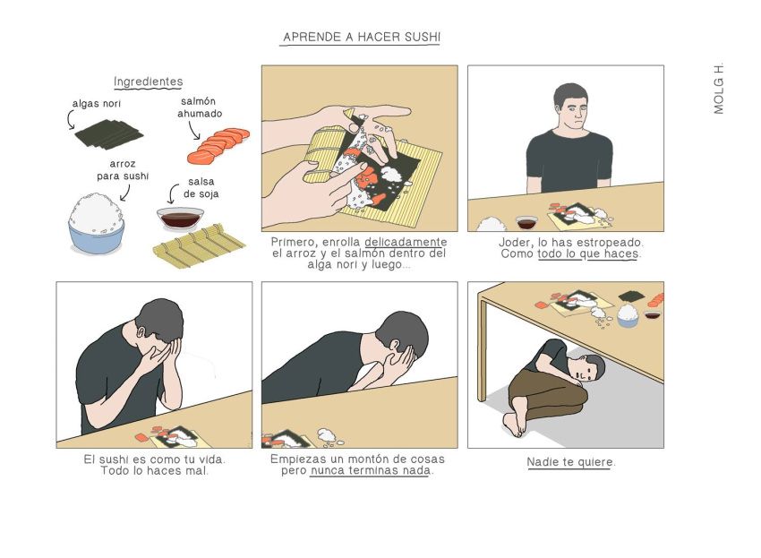 1boy, artist_name, black_hair, bowl, brown_hair, comic, commentary, covering_face
